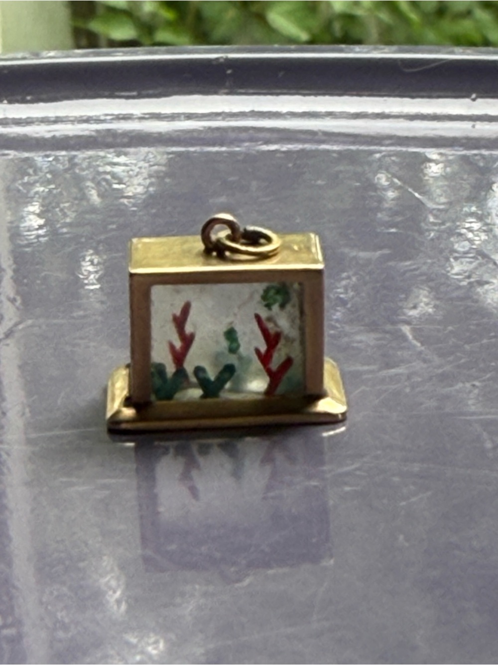 Vintage 14K Gold Aquarium Charm with Red & Green Seaweed Detail